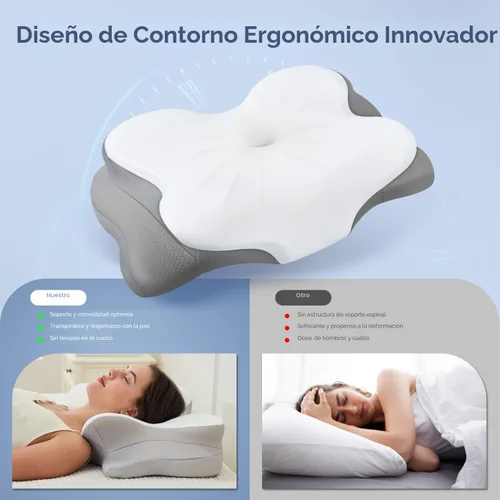 Vista 4 de Almohada cervical para el cuello, almohadas ergonómicas de espuma viscoelástica para aliviar el dolor de cuello con funda de almohada transpirable