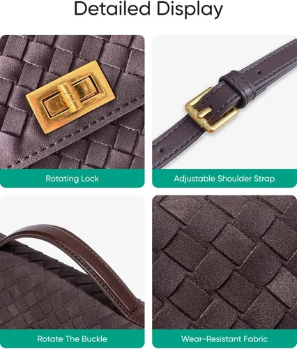 Vista 4 de Bolso de mano tejido de gamuza para mujer, bolso cruzado o de noche de hombro para bodas, fiestas, citas nocturnas y eventos formales Woven Suede