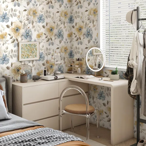 Vista 6 de Papel tapiz floral para despegar y pegar, papel de contacto bohemio de 17.3 x 197 pulgadas, papel de contacto bohemio grande para dormitorio, flores