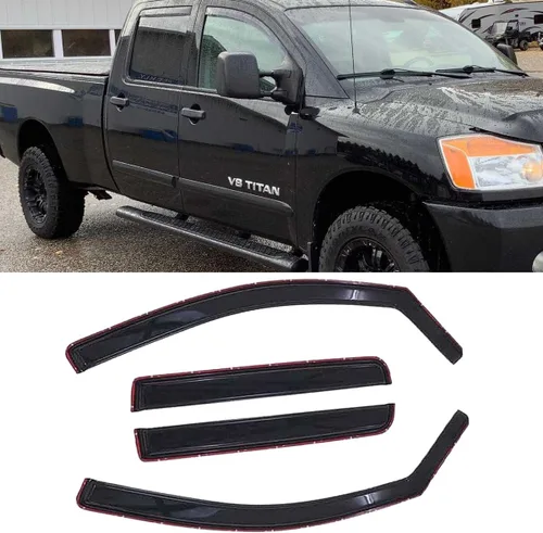 Vista 6 de Wensdy 4 protectores de lluvia para ventana lateral, deflector de viento con cinta, viseras de ventana para Nissan Murano 94921 2003-2007