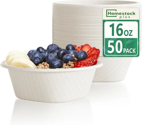 Vista 12 de Homestockplus Cuencos desechables de 16 onzas, cuencos de papel pequeños de alta resistencia, hechos de cuencos biodegradables de bagazo natural