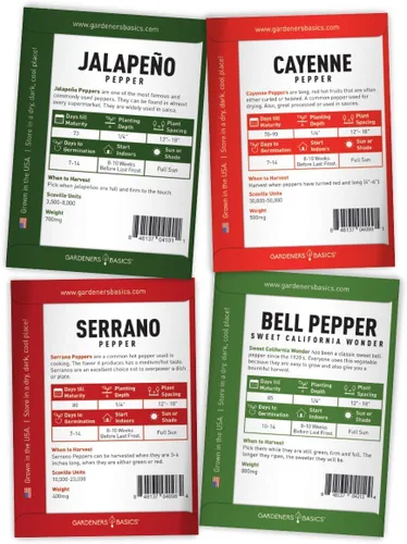 Vista 7 de Gardeners Basics, Semillas de pimiento para plantar 8 variedades, Jalapeño, Habanero, Pimiento, Cayena, Cera caliente húngara, Anaheim, Serrano