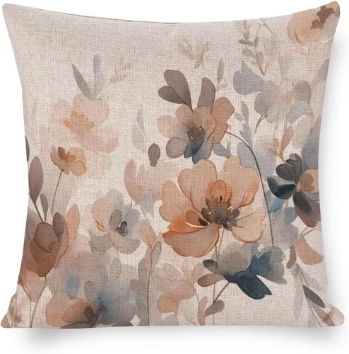 Vista 12 de Fundas de cojín cuadradas para exteriores, primavera, verano, margaritas, hojas florales, acuarela, Janne Kahila, floral, estilo gris claro