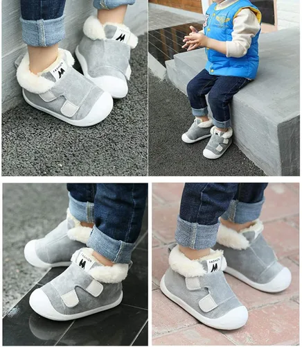 Vista 5 de OAISNIT Botas de nieve para bebés y niñas con suela de goma antideslizante, zapatos de invierno con pantuflas casuales de piel de felpa cálida