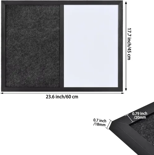 Vista 3 de Pizarra blanca de fieltro Dark Gary para oficina, escuela, cocina, dormitorio, marco de madera negra, 17.7 x 23.6 pulgadas, pizarra blanca +