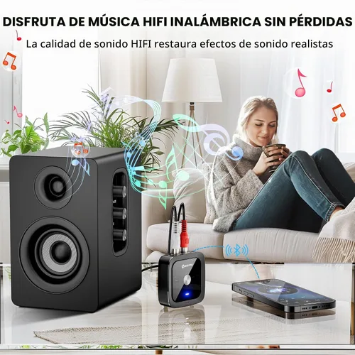 Vista 4 de SONRU Receptor Bluetooth 6.0, adaptador Bluetooth para receptor antiguo, baja latencia, duración de la batería de 24 horas con AUX 0.138 in/RCA Negro