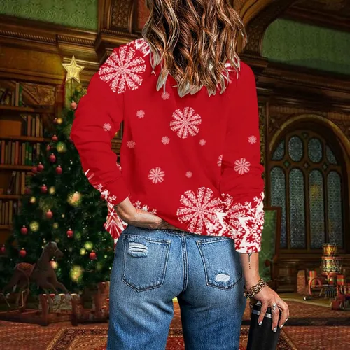 Vista 5 de SIUMOPA Women's sparkly Sweatshirt Christmas Tree Graphic Print Pullover Casula Loose Fit Shirt Tops Crew Neck Fluffy Blouse