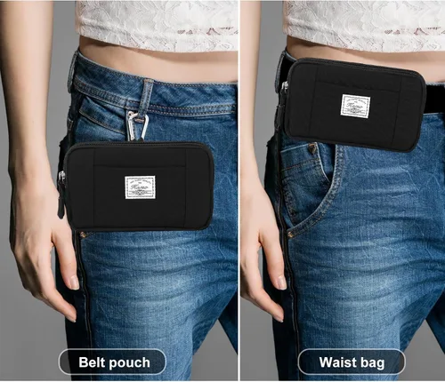 Vista 2 de KAMO Funda multiusos de lona horizontal para smartphone, funda para teléfono celular con asa para cinturón, bolsas de cinturón para mujeres, funda