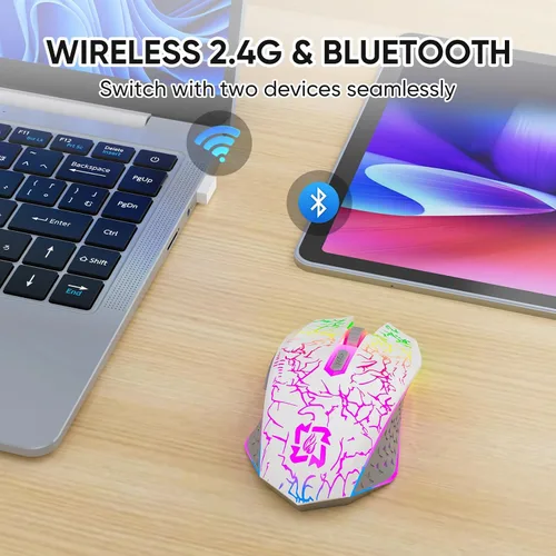 Vista 2 de MELOGAGA Ratón Bluetooth inalámbrico para juegos, 2.4G inalámbrico RGB recargable juego de PC ratón ratón ratón de computadora para computadora