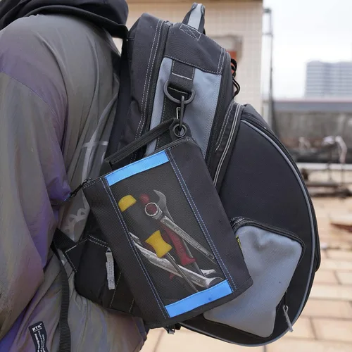 Vista 15 de Bolsa de herramientas de lona con cremallera MELOTOUGH, bolsa de herramientas con cierre, bolsa de malla resistente con ventana, ojales para colgar