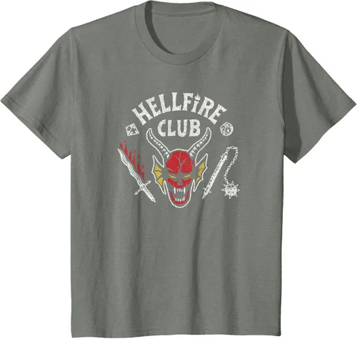 Vista 25 de Stranger Things 4 Camiseta Hellfire Club con Calavera y Armas Negro