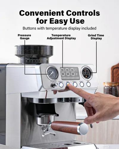 Vista 7 de SHARDOR Máquina de café expreso de 20 bar con molinillo integrado, acero