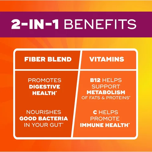 Vista 2 de Metamucil Gomitas de Fibra para Adultos con Vitaminas C, D, B12 para el Metabolismo, Sin Azúcar Añadida Sabor Cítrico y Baya, 5g de Mezcla