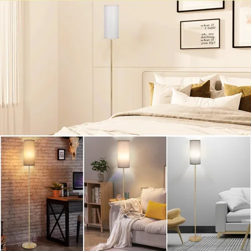 Vista 4 de Boostarea - Lámpara de pie para sala de estar con bombilla de 3 temperaturas de color, lámparas de pie industriales, lámpara alta clásica dorada