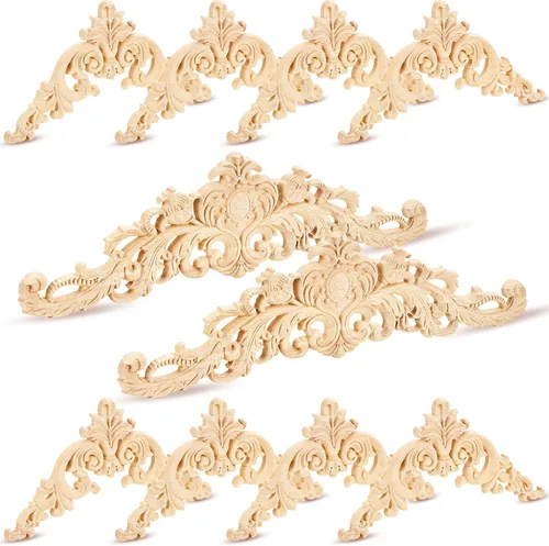 Vista 7 de Yalikop 5 piezas de apliques de arco de madera, apliques decorativos de arco de madera para muebles, rosa para puerta de cama, pared, armario