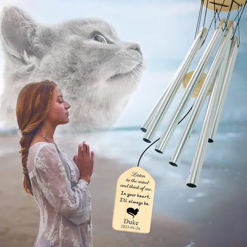 Vista 3 de Jocidea - Campanillas de viento personalizadas para gatos en memoria de gato, regalo por pérdida de gato, regalo de condolencia de mascota, regalo