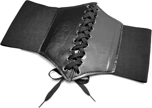 Vista 5 de Cinturón de cintura para mujer, con cordones, anchos de cuero, elástico atado, cintura de avispa, para vestido