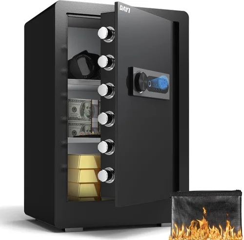 Vista 11 de DAYI Caja de seguridad biométrica de huellas dactilares, caja fuerte para el hogar de 0.8 pies cúbicos con bolsa ignífuga, panel táctil digital