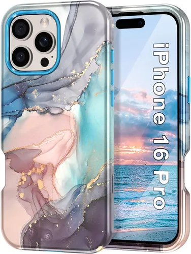Vista 29 de Btscase Funda para iPhone 16 (2024), [probada en caídas de grado militar] Diseño de patrón de mármol delgado, resistente, a prueba de golpes
