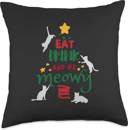 Vista 4 de jovy fits Eat Drink and Be Meowy Almohada de Navidad de gato feo, 16 x 16 pulgadas, multicolor