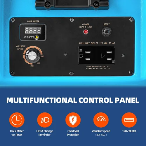 Vista 3 de Depurador de aire de 550 CFM con filtración de 3 etapas, depuradores de aire comerciales, máquina de aire negativo para uso industrial doméstico