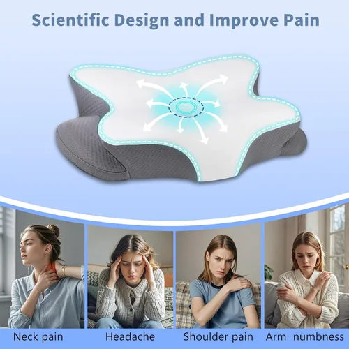 Vista 5 de Almohada cervical de espuma viscoelástica, almohada refrescante para dormir, almohadas ergonómicas de espuma viscoelástica para apoyo del cuello