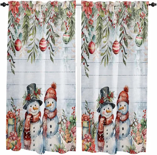 Vista 58 de Cenefas de Navidad de invierno para ventanas, cortinas de cocina con bolsillo para barra, cortinas con aislamiento térmico para ventana de baño