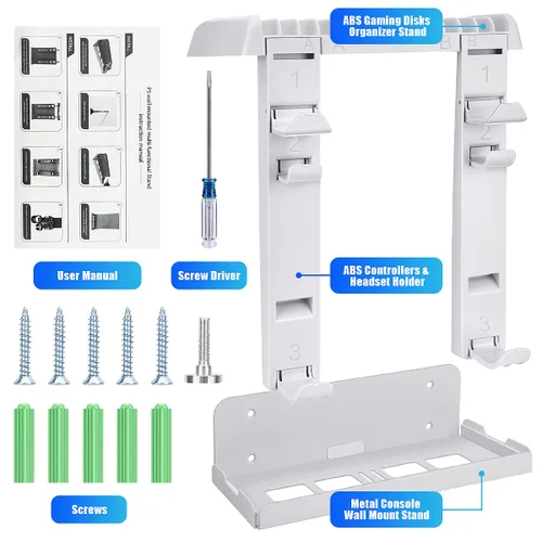 Vista 3 de Jhua PSVR2 PS5 Wall Mount Stand Kit Metal Wall Shelf for Playstation 5 Console, 8-in-1 PS5 VR2 Wall Bracket with Controller Holder, Headset
