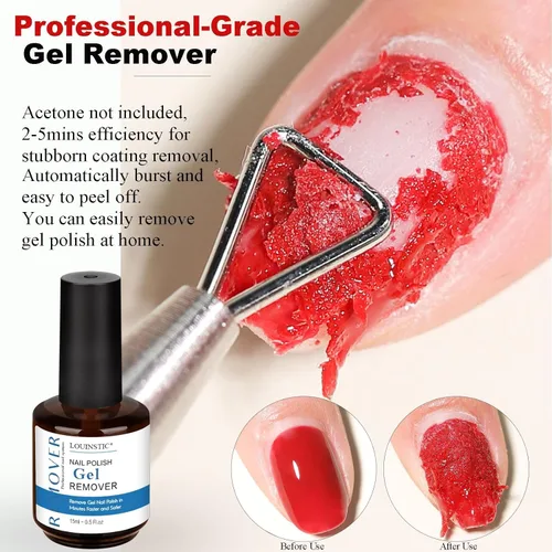 Vista 2 de LOUINSTIC Removedor de esmalte de gel – 0.5 onzas líquidas rápido, sin acetona, elimina fácilmente el esmalte de uñas de gel en 2-5 minutos, baja