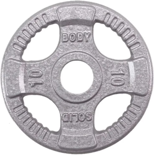 Vista 5 de Body-Solid Juego de discos olímpicos de hierro fundido con diseño de agarre cuádruple, pesas libres, placas de mancuernas, agujero estándar de 2