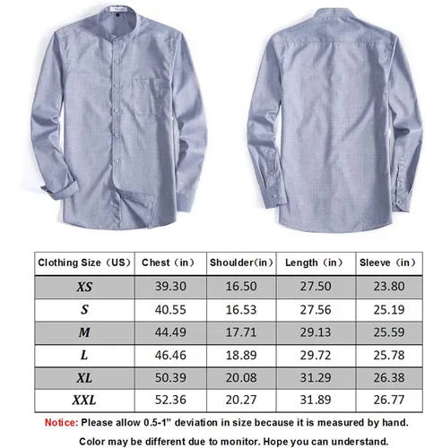 Vista 7 de Camisas de manga larga con cuello de banda (cuello mandarín) para hombre con bolsillo