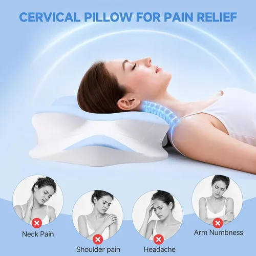 Vista 6 de Almohada de espuma viscoelástica refrescante 2026 con funda de seda de hielo, almohada ergonómica de apoyo cervical para aliviar el dolor, almohada