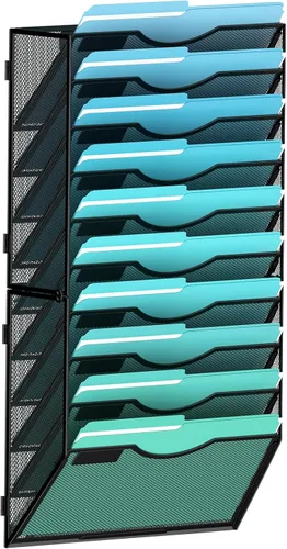 Vista 19 de Gawerk Organizador de archivos de pared colgante de 3 niveles, organizador de papel de correo de malla para colgar carpetas de archivos para oficina