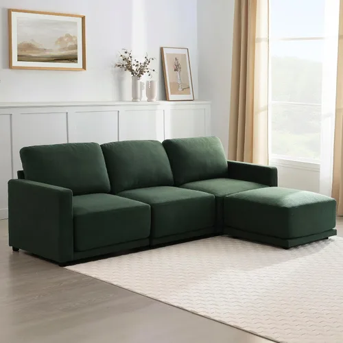 Vista 19 de Sofá modular de 79 pulgadas para sala de estar pequeña, sofá moderno en forma de L con otomana, juego de sofá de felpilla de 3 piezas para muebles