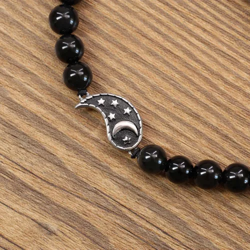 Vista 5 de COAI Yin Yang - Pulseras de piedra para parejas con diseño de My Sun and Stars Moon of My Life, Piedra, Ónix mate y howlita