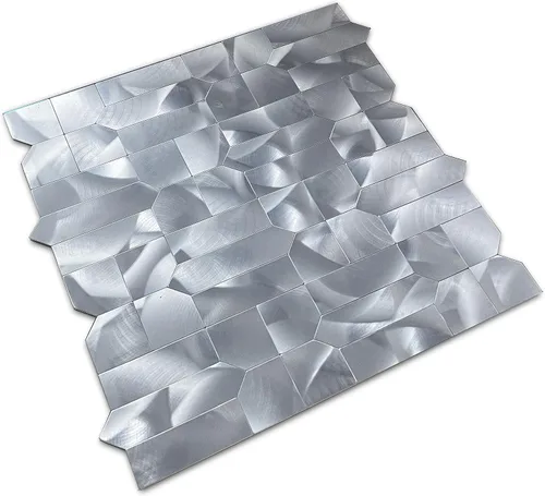 Vista 2 de XUANINY Azulejos de metal para salpicaduras de 5 hojas, autoadhesivas, múltiples formas, mosaico de aluminio 3D para decoración de cocina y baño