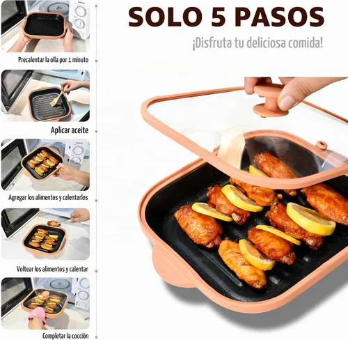 Vista 6 de Sartén Parrilla para Microondas con Tapa - Cocinador de Tocino, Crispador y Hacedor de Queso a la Parrilla, Utensilios de Cocina para Microondas