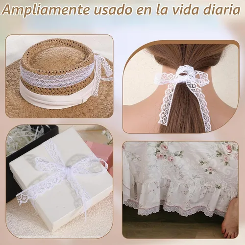 Vista 5 de Rollo de cinta de encaje blanco de 30 yardas de ancho de 0.6 pulgadas de ancho, cinta de encaje de flores, para decoración de bodas, ramo y embalaje