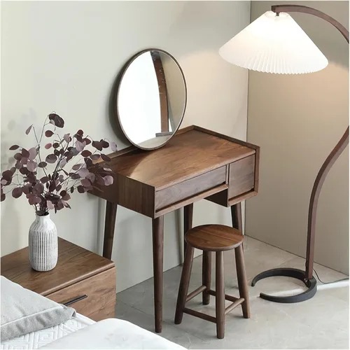 Vista 7 de HIHELO Tocadores de madera para maquillaje, mesa de maquillaje simple y pequeña, estructura de almacenamiento de tocador, delicada tocador