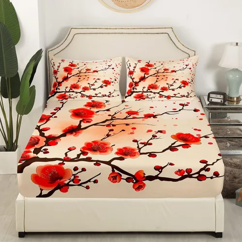 Vista 3 de Sábana bajera ajustable con diseño floral botánico para habitación de niños, diseño floral botánico para habitación de niños, diseño de ramas