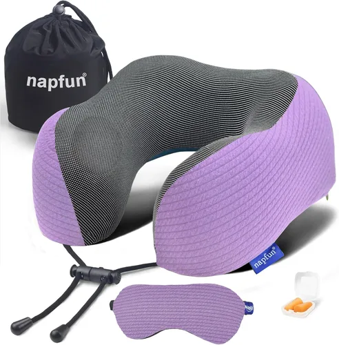 Vista 11 de napfun Almohada cervical para viajar, almohada cervical de viaje mejorada para avión, almohada de viaje de espuma viscoelástica 100% pura