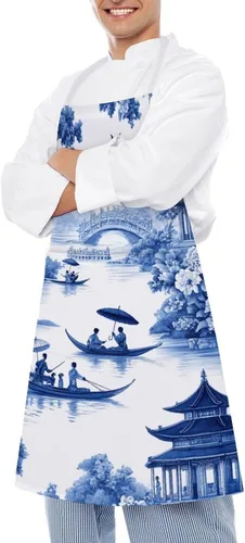 Vista 4 de Delantal de moda para mujer, resistente al agua, babero de bolsillo grande para cocina, lavavajillas