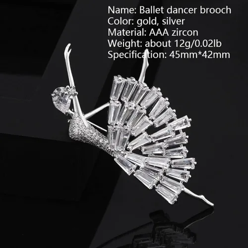 Vista 3 de Party Brooch Brooches Dancing Girl Ballet Brooches Electroplating Inlaid Zirconium Fashion Brooch Pin Simple Atmosphere Soul Dancer Brooch Gold and