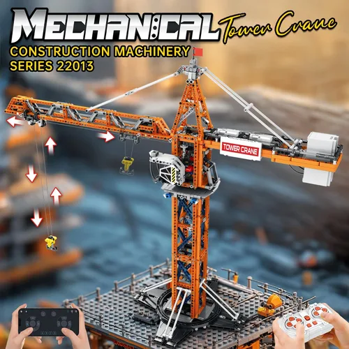 Vista 2 de Reobrix Juego de bloques de construcción de grúa, kit de modelo de vehículo de construcción de grúa torre RC con motores duales, 1176 piezas