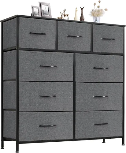 Vista 42 de Sweetcrispy Cómoda para dormitorio, cómoda de tela con 8 cajones, cómoda para armario, sala de estar, marco de acero resistente, parte superior