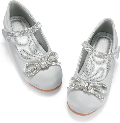 Vista 7 de SIMANLAN Zapatos de vestir para niñas con flores, zapatos de princesa Mary Jane, zapatos de ballet para niños pequeños y grandes, zapatos elegantes