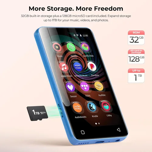 Vista 5 de Innioasis Reproductor de MP3 G3 con Bluetooth y WiFi, reproductor de 160G Azul