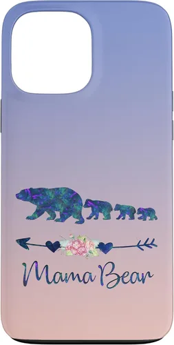 Vista 24 de Teal Blue Purple Floral Mama Bear Three Cubs Blue Pink Case for iPhone 17