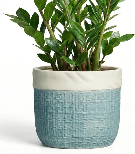 Vista 34 de Macetas de cerámica para plantas, maceta de 6 pulgadas para plantas suculentas de interior, macetas redondas con orificio de drenaje, macetas Azul