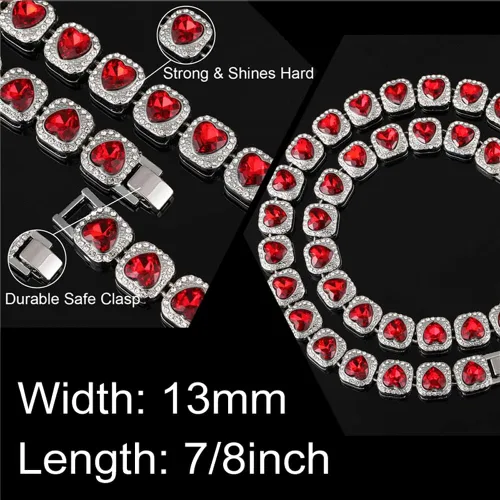 Vista 3 de Apzzic Cadena de tenis cuadrada de 0.512in, micropavé, circonita cúbica, 1 fila de diamantes Hip Hop joyería para hombres y mujeres